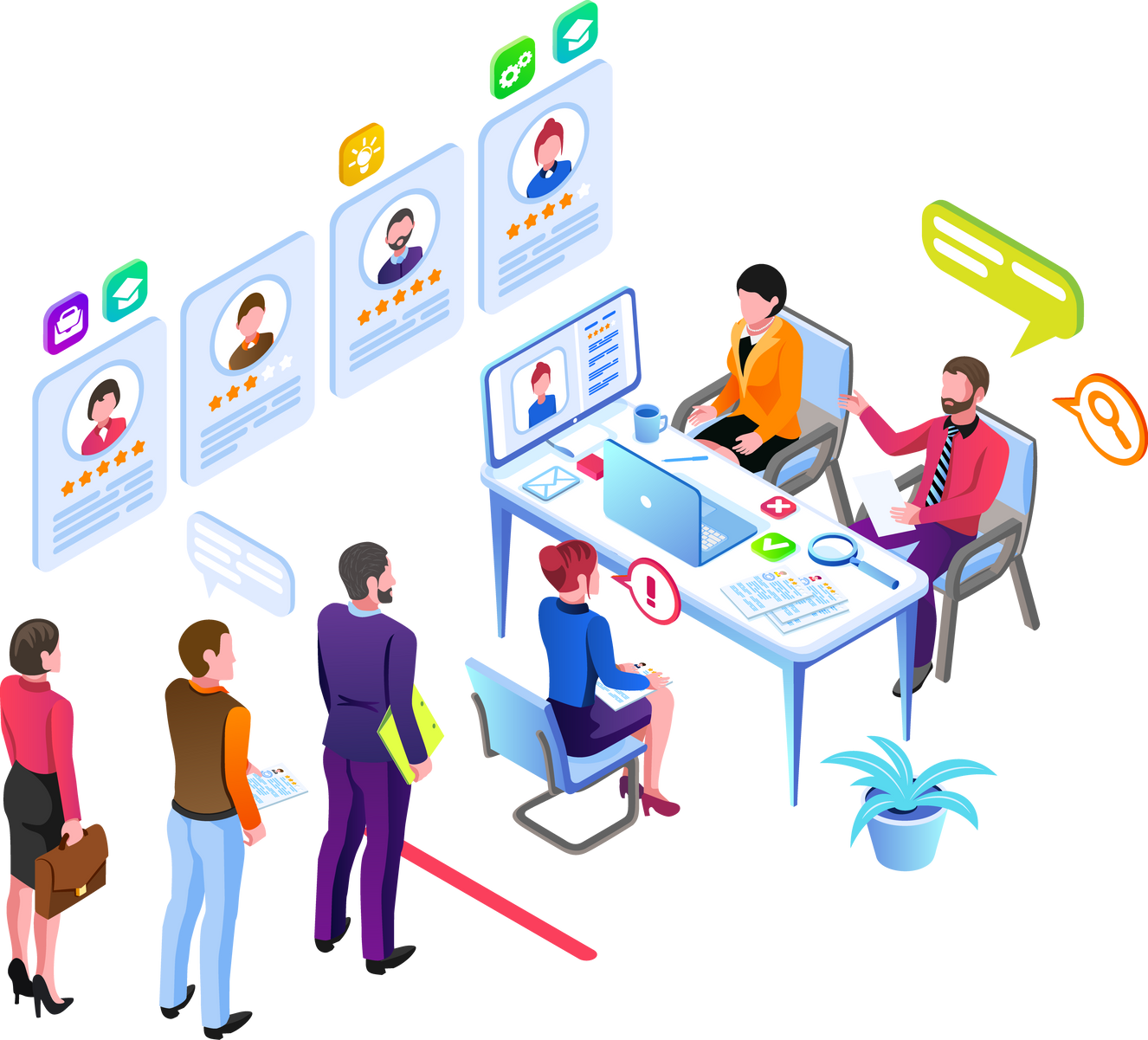 Job or hiring, recruitment agency isometric view