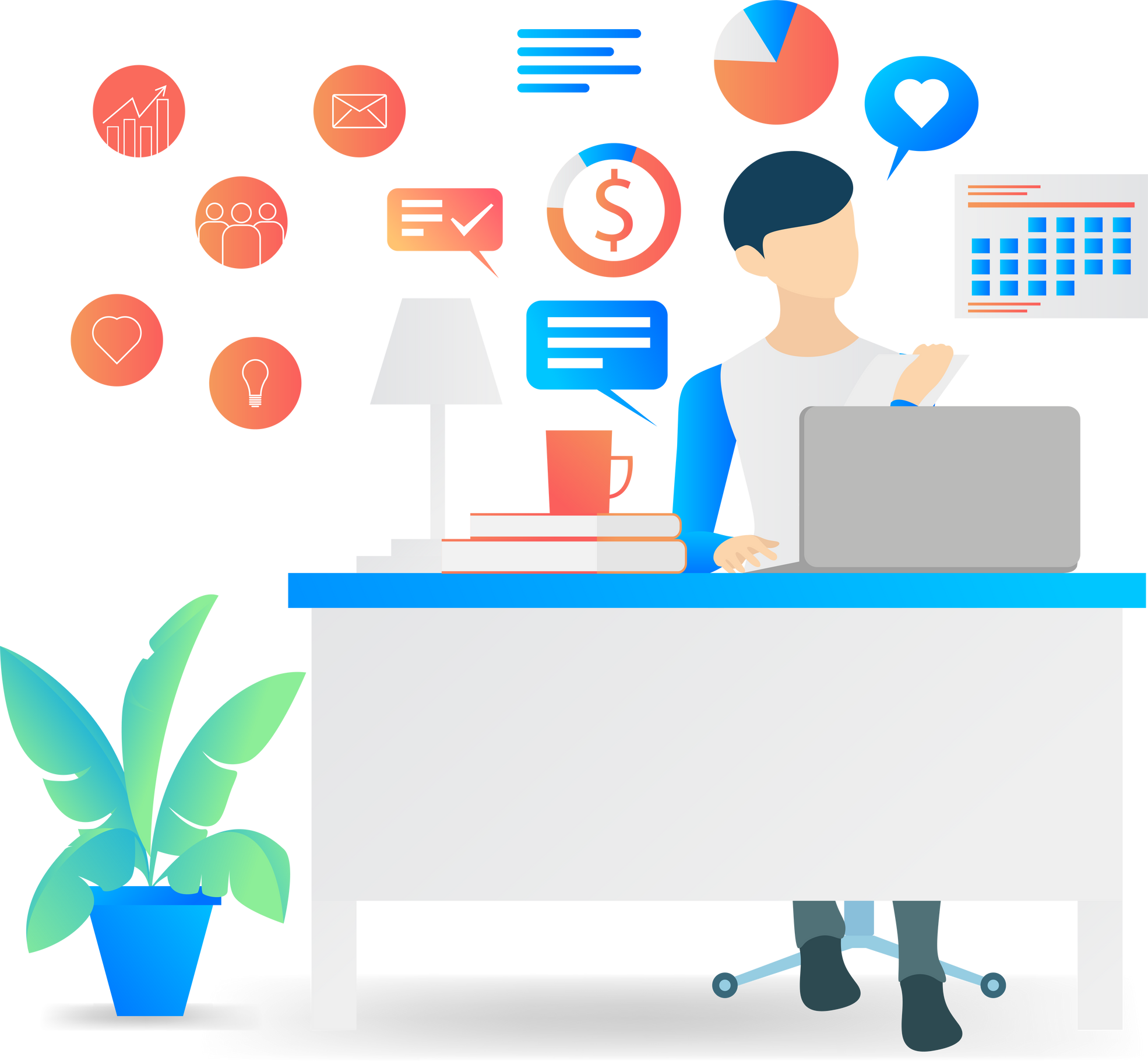 Illustration of a freelance worker analyzing statistical data